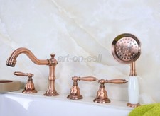Antique Red Copper Bathroom Roman Tub Faucet Mixer Tap 5 PCS Set Hand Shower