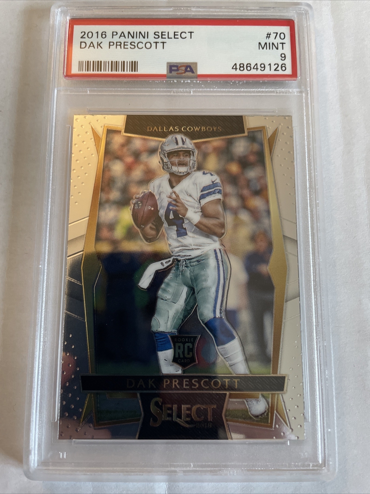 2016 Panini Select Dak Prescott RC Rookie #70 Dallas Cowboys PSA 9 Mint