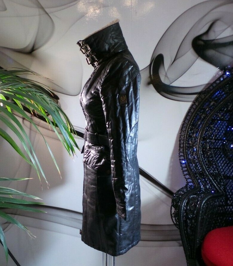 BELSTAFF LEATHER & FABRIC WATERPROOF SHEARLING TRIMMED COAT JACKET SIZE 8 vinte' image 5