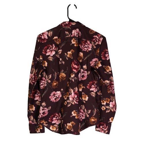 Chaps Ralph Lauren Women's Brown Floral Button Up Shirt Blouse PXL Petite Top - Picture 2 of 8