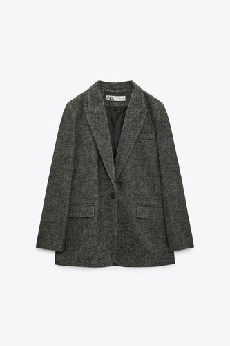 ZARA ANTHRACITE GREY WOOL BLEND HERRINGBONE BLAZER SIZE M - Picture 18 of 19