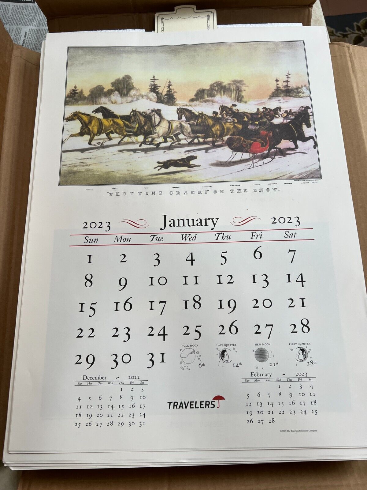 2023-travelers-insurance-currier-ives-wall-calendar-new-ebay