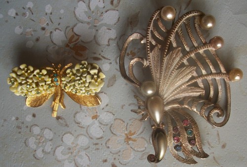 2 VINTAGE BUTTERFLY BROOCHES ~ VERY UNIQUE AND GORGEOUS