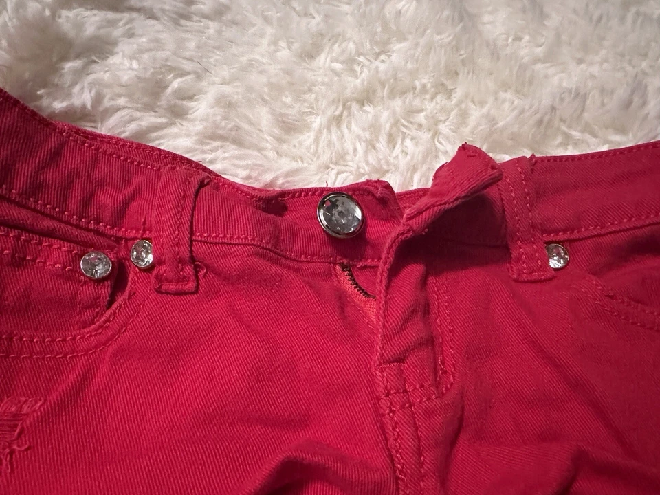 Pantalones Cortos Para Mujer Junior Rue 21 Botones Rojo Envejecido Denim Con Bolsillos Foto 2 de 4