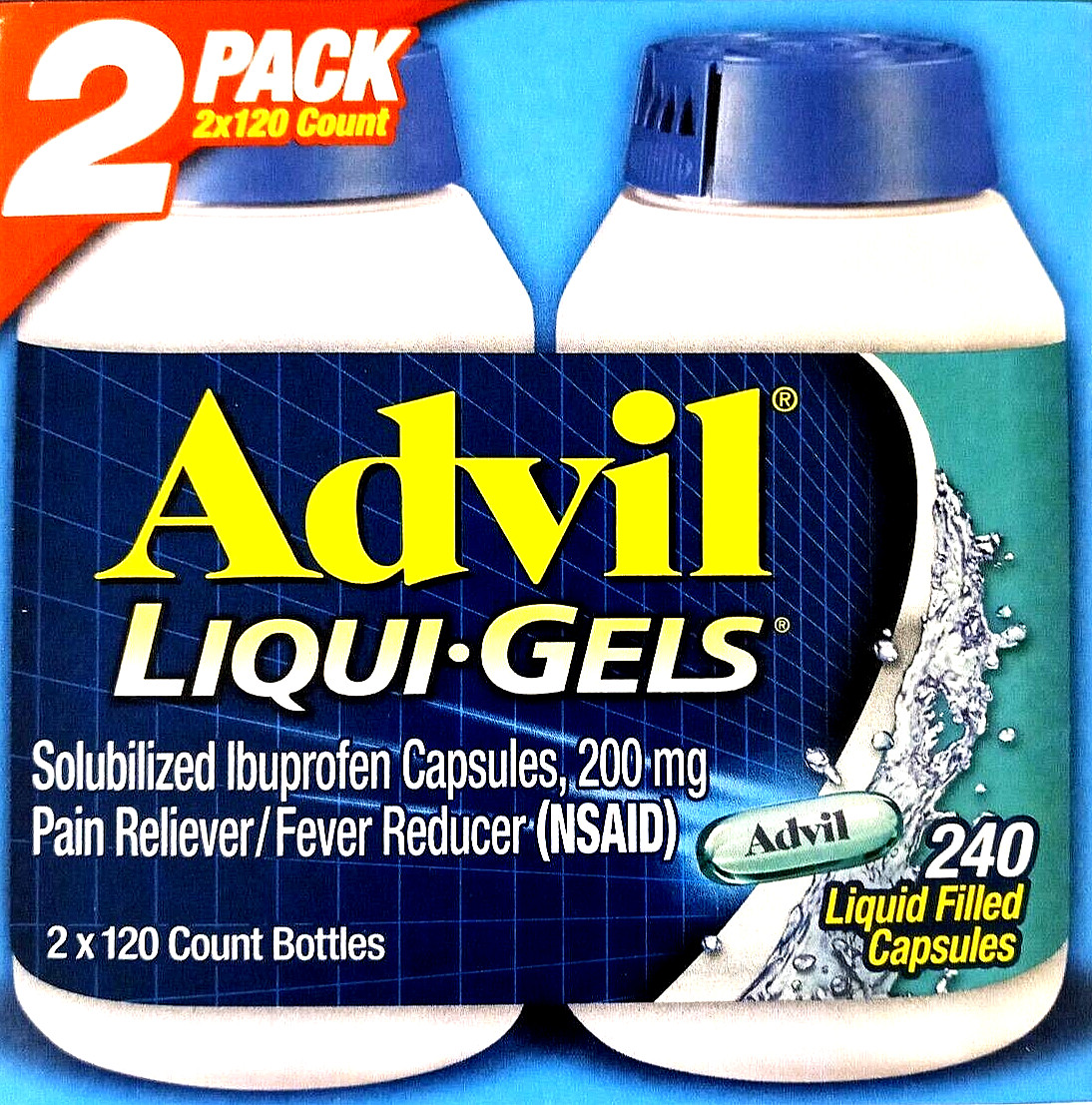 Advil Liqui-Gels Solubilized Ibuprofen 200 mg 240 Capsules EXP 07/2028