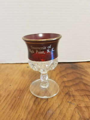 Vintage Thumbprint Kings Crown style Ruby Red Wine Glass Hight Point N C  3 3/4''