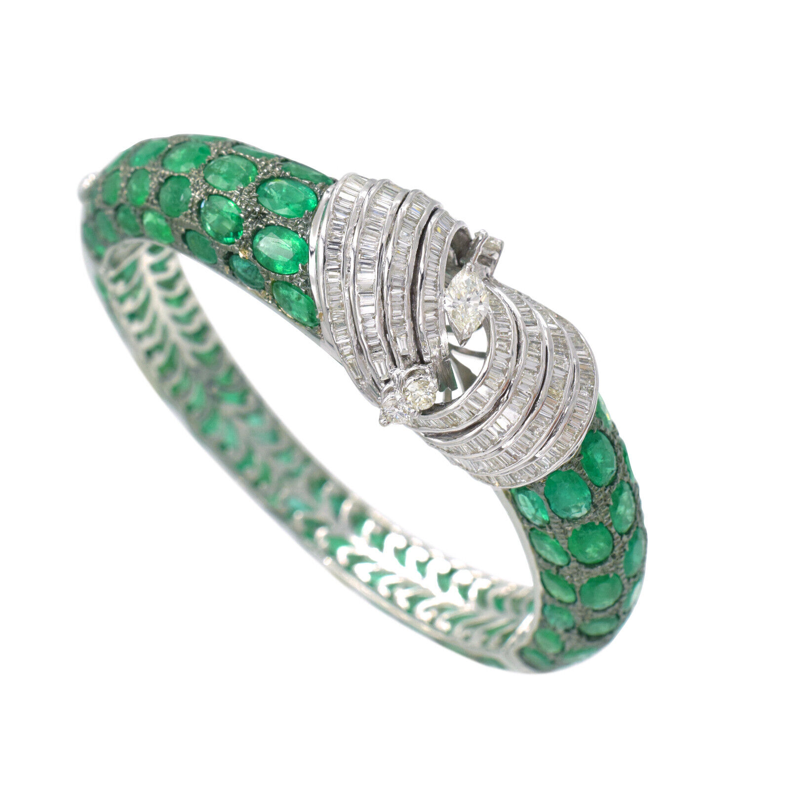 25ct Emerald & 3.10ct Diamond Bangle Bracelet In … - image 8