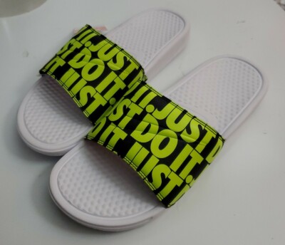 NIKE Men Just Do It Slides Size 9 White Volt Black