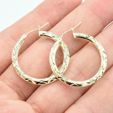 1 1/4" Diamond Cut Hoop Earrings Real 10K Yellow Gold