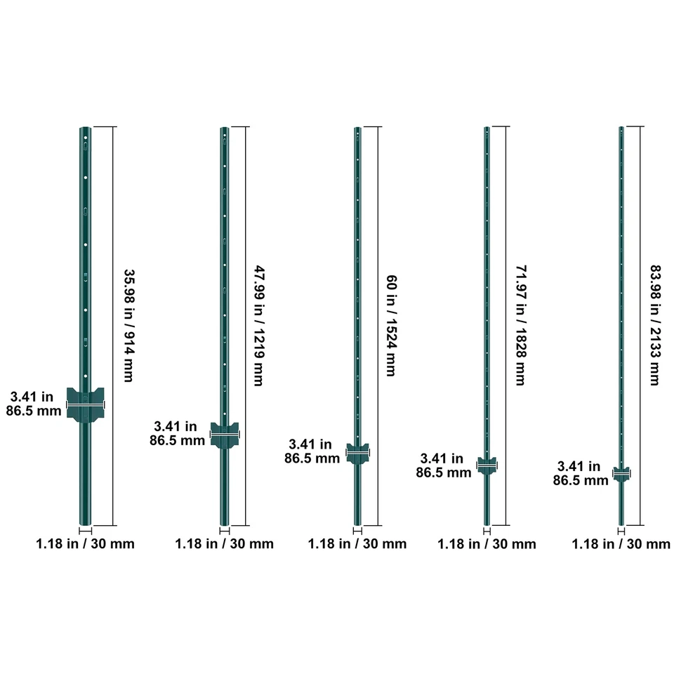 Postes de valla de metal VEVOR 3 pies 4 pies 5 pies 6 pies 7 pies poste de valla paquete de 6/10 de alta resistencia Foto 2 de 2