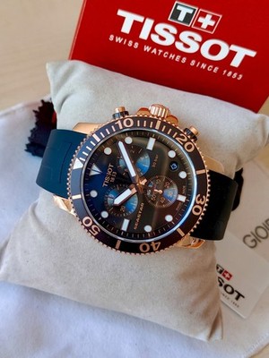 Tissot Seastar 1000 T-Sport Steel Men's Gold Chronograph Black Dial Diver 300m 