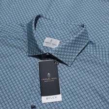 Emanuel Berg Byron NWT Casual Button Down Shirt Size 46 18 XXL in Blue Geometric