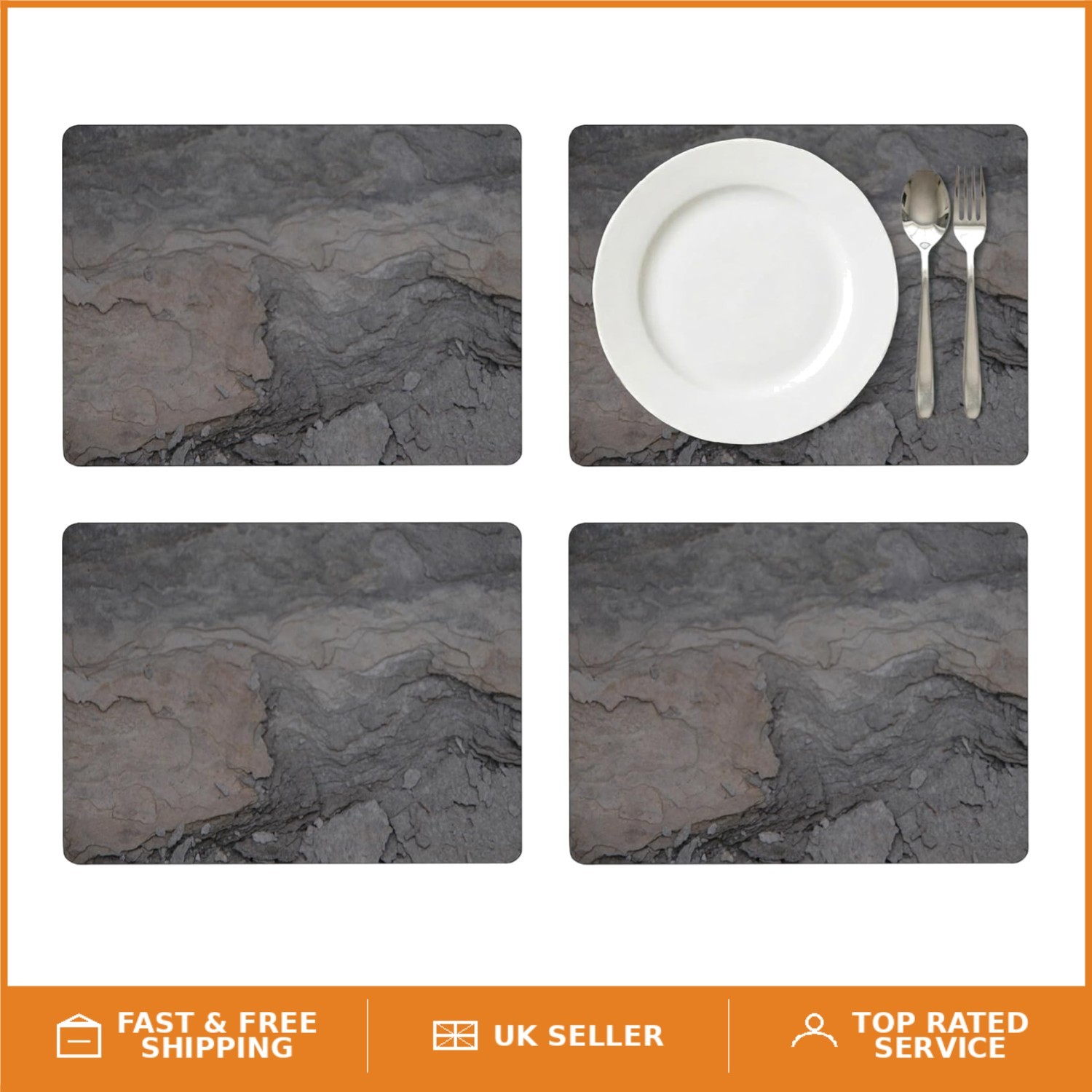 4 Stylish Midnight Slate Cork Placemats - Elegant Stain Protection for Dining