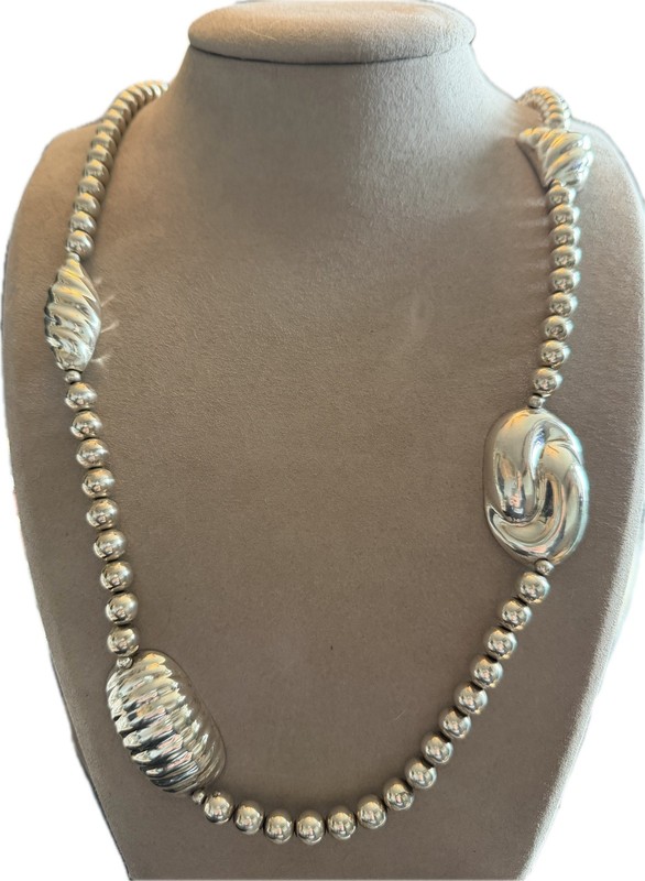 Vintage Taxco Mexico  Sterling Silver Beads 32” Necklace 75 grams TD-44
