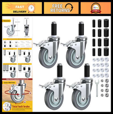#ad Locking 4quot; Heavy Duty Caster Wheels Set of 4 Threaded Swivel Casters for Furni $81.99