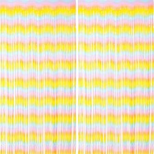 2 Pack Pastel Rainbow Foil Fringe Backdrop Curtains Tinsel Streamers for Party