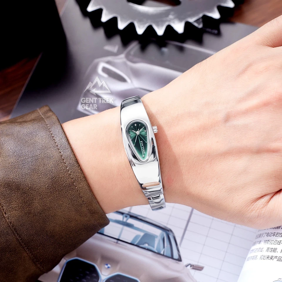 Y2k Streetwear стиль серебро 2000-х каплевидные часы с зеленый циферблат японский кварц - Изображение 2 из 4