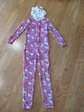 Hello Kitty Womens Plush Fleece Hooded One Piece Pajamas Lounge Sleepwear Small