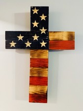 American Flag Cross Wall Sign Wooden Patriotic Decor