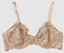 Wacoal Bra Size 32D 65197 Underwire Sheer Lace Beige Adjustible Straps Womens