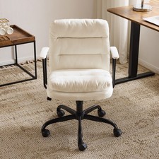 Upholstered Vanity Desk Chair Comfy with Wheels & Removable Armrests