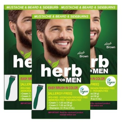 Mustache & Beard Dye Deep Brown 3 Pack PPD-Free Ammonia-Free Vegan Natural