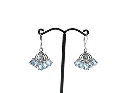 7.22 ct Natural Sky Blue Topaz Solid Sterling Silver Leverback Earrings