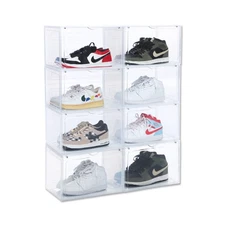8 PACK XL Shoe Storage Box,Drop Side Sneaker Display Case,Shoe Boxes Clear Pl...