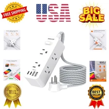 Multi-Functional 5ft Power Strip: 6 AC Outlets, USB-C Charging, Surge Protection