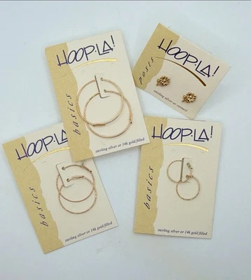 Huge Lot Of New Carded Endless Hoop Earrings 14ktgf & Flower Pot Stud Earrings - Image 1 of 4