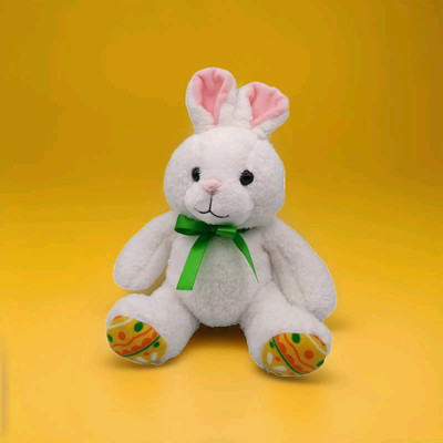 Hallmark Easter Bunny 10'' White Soft Stuffed Animal Plush Toy Green Bow Paws