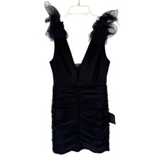 NWT Lulus Peak Poise Black Tulle Ruffled Bodycon Mini Dress Size S Glam Event