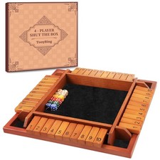 Shut The Box Dice Game for 1-4 Players, Wooden Family Board Game with 12 Dice -