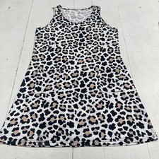 Women's White Leopard Printed Sleeveless Pocket Front Tank Dress Size Large