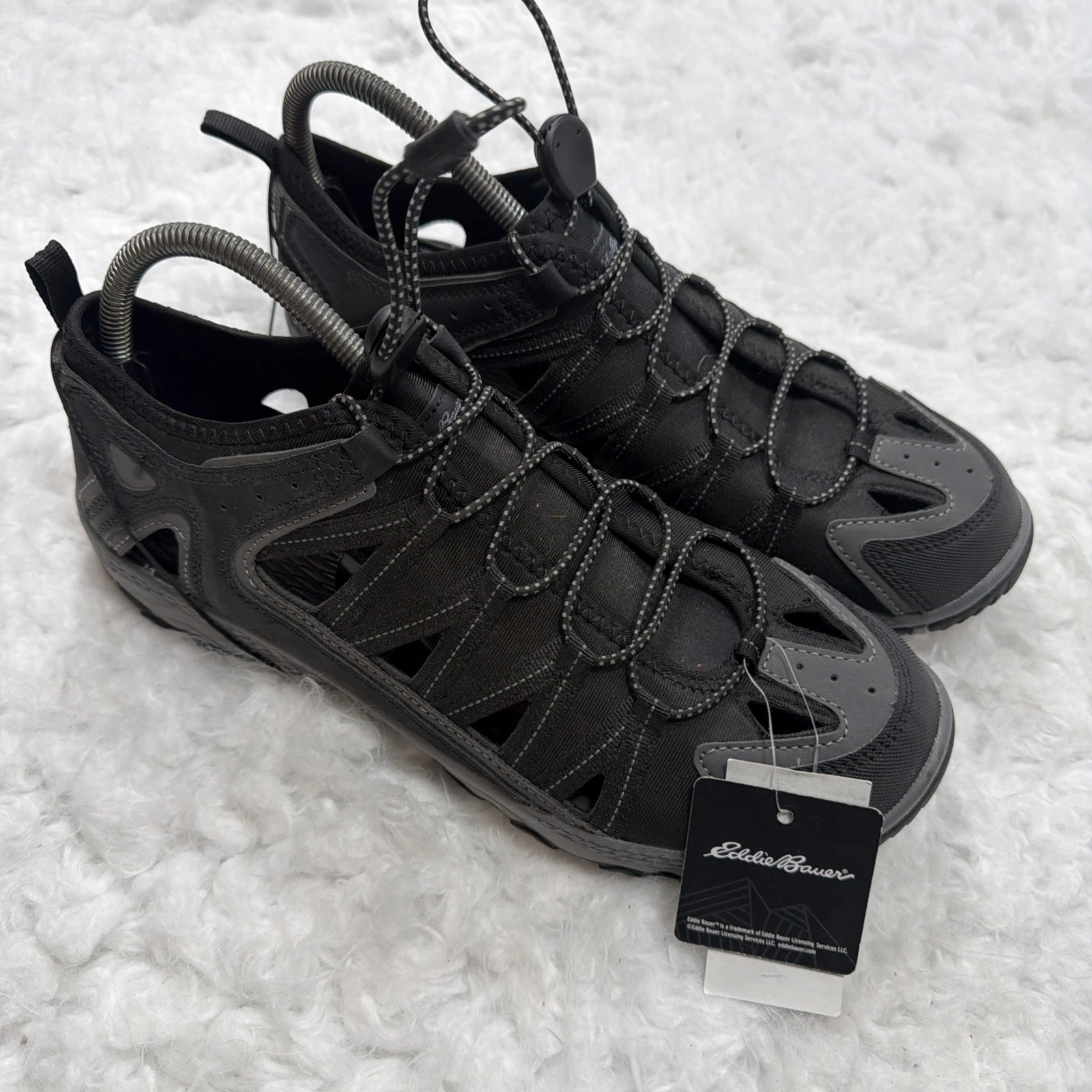 Eddie Bauer Mens 10 Black Arvada Bungee Tie Water Shoes Hiking Camping Beach New
