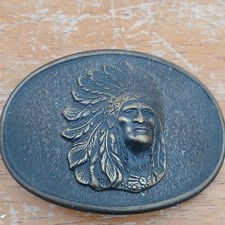 Native American Chief Headdress Oval Western Americana Belt Buckle Made in USA