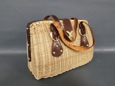 Vintage Hand Made in British Hong Kong Wicker / Leather Purse Handbag - 12"x9"