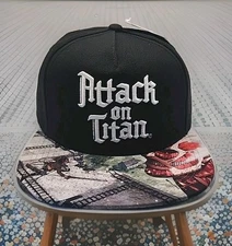 BIOWORLD ATTACK ON TITAN SUBLIMATED BILL ADJUSTABLE SNAPBACK HAT BLACK - NEW 