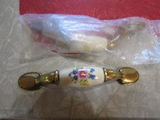 NIP Pair of PINK BLUE FLOWERS Metal PORCELAIN Curved DRAWER/CABINET PULLS - 11
