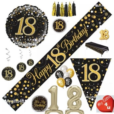 Schwarz 18. & Happy Birthday Party Deko Buntings Luftballons Banner Gold Alter