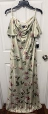 Adrianna Papell Printed Satin Long Dress Sleeveless Off The Shoulder Sz 10 NEW