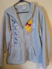 90s Disney Women's XL Winnie the POOH Embroidered Fleece Full Zip Hoodie Gray