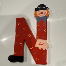 Vtg Sevi Clown Child Kids Alphabet Wooden Letter N Personalized Decor Red