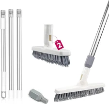 2 Pack Grout Cleaning Brush with Long Handle, Swivel V-Shape Grout Scrub Brush, 