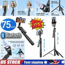 76" Auto Selfie Stick Tripod Phone Holder Stand 360 AI Face Tracking 2Fill Light