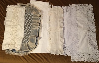 6 Vtg Pillow Shams Square Frilly Lace Crochet Decor Pattern, 66'' Long Sham