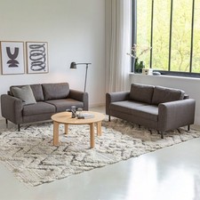 Omaha 2 Seater Sofa Light Grey Brown Fabric 169x77cm New
