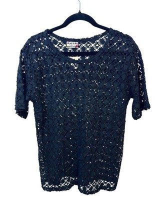 NWT Marusa Crochet Knit Top Open Weave Short Sleeve Blouse Women s M/L 19''x26''