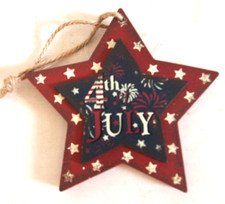Rustic Patriotic Red White Blue Wood Star Shaped Ornament 4th of July New