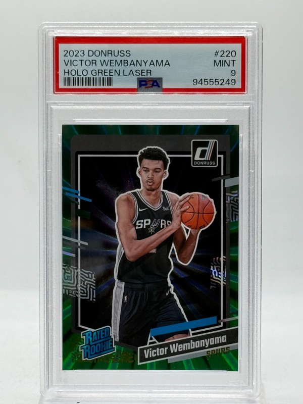 2023 Panini Donruss Rated Holo Green Laser VICTOR WEMBANYAMA (PSA MINT 9) RC